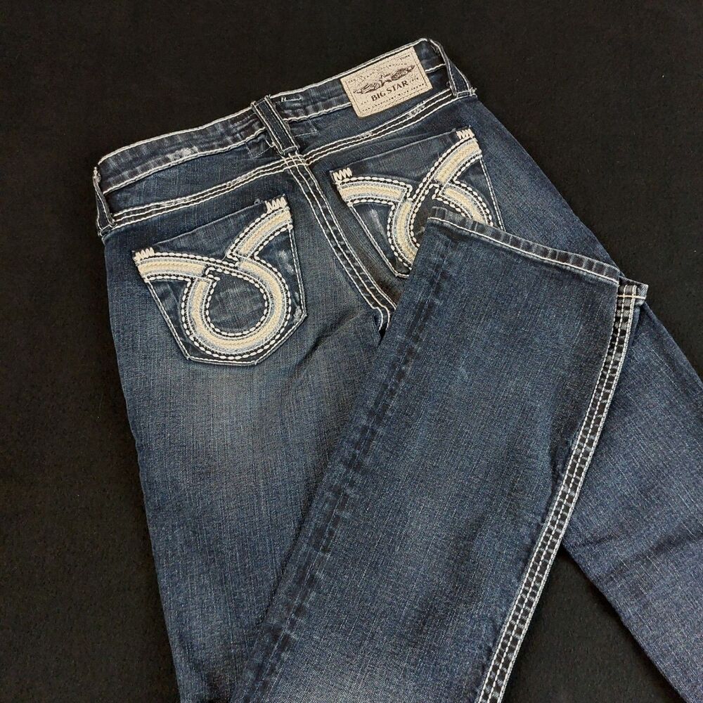 Big Star Liv Boot Jeans Women's Size 24R (Fit 29x32) Blue Low Rise Distressed